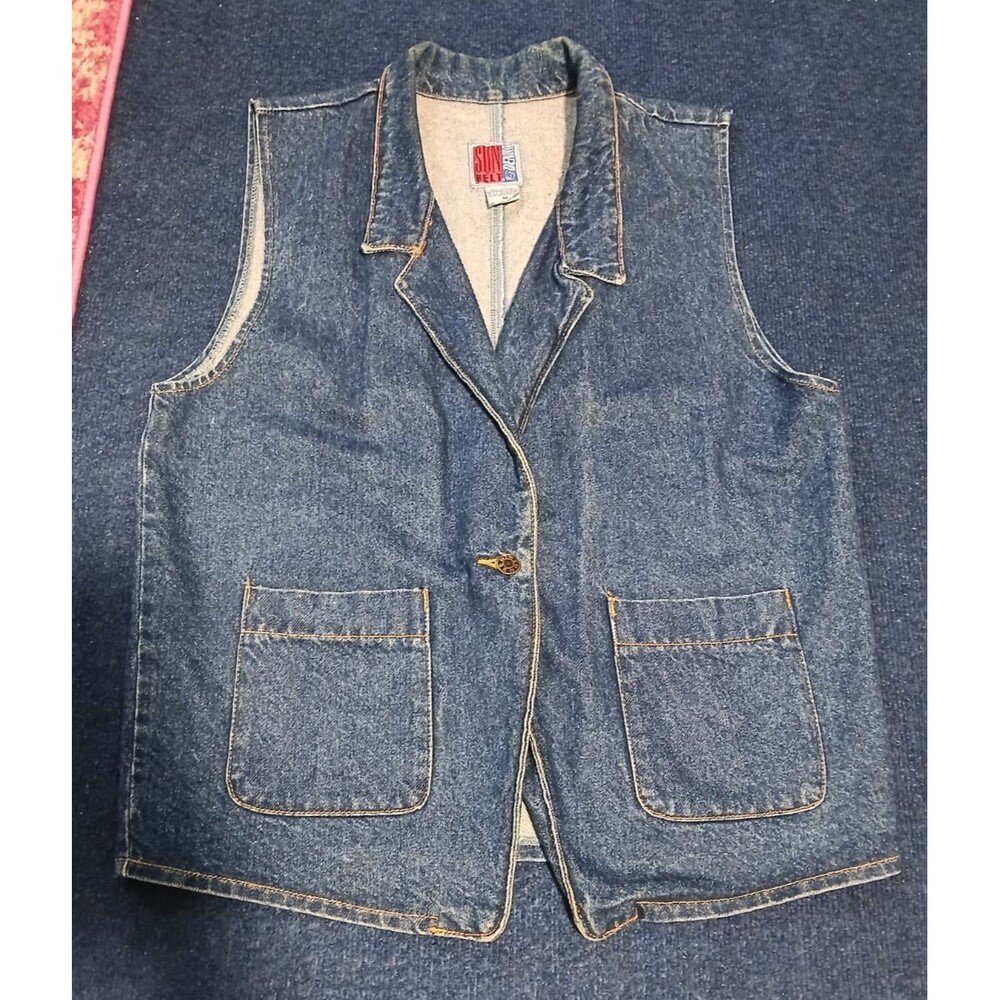 VINTAGE Sun Belt Denim  Jean Vest Pockets Medium